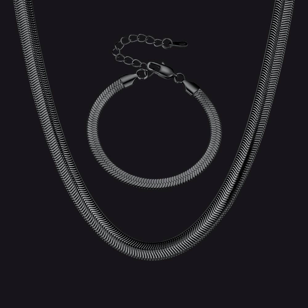 8MM Snake Link Chain & 5MM Bracelet Set for Men