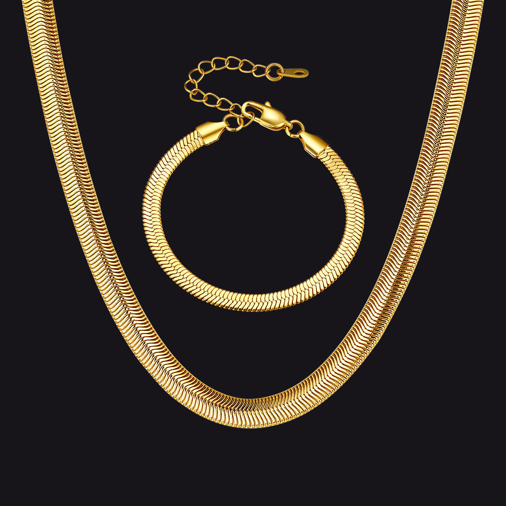 8MM Snake Link Chain & 5MM Bracelet Set for Men