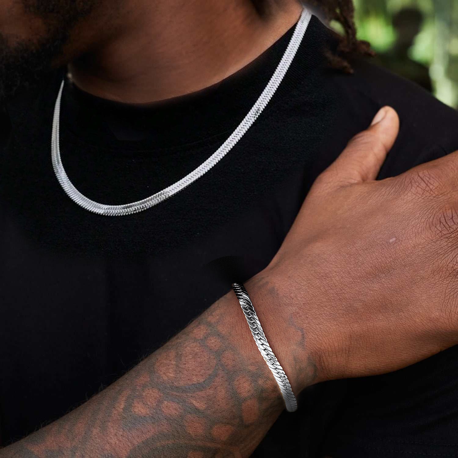 8MM Snake Link Chain & 5MM Bracelet Set for Men