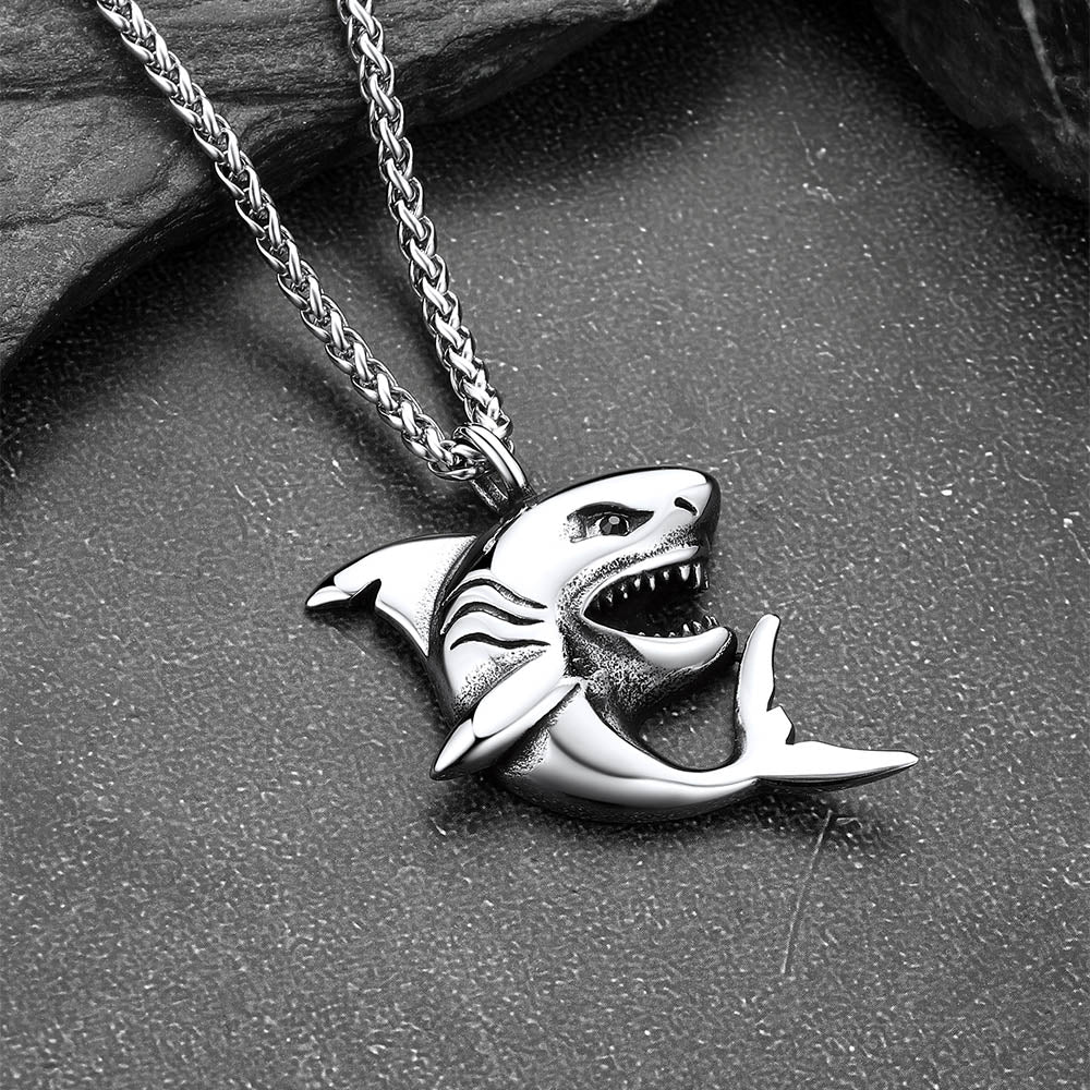 Stainless Steel Shark Pendant Necklace For Men Women