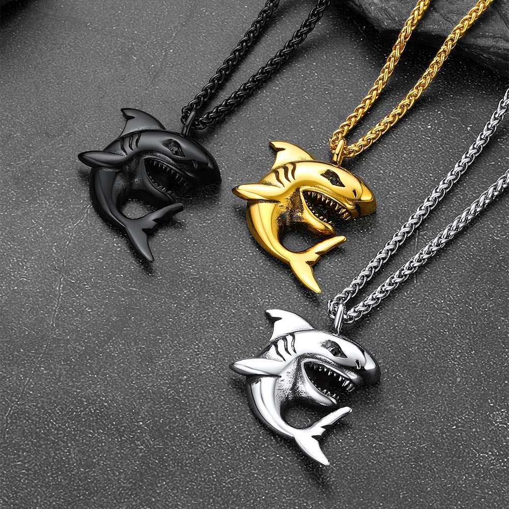Stainless Steel Shark Pendant Necklace For Men Women