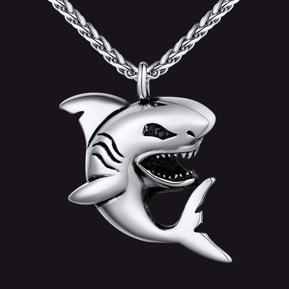 Stainless Steel Shark Pendant Necklace For Men Women