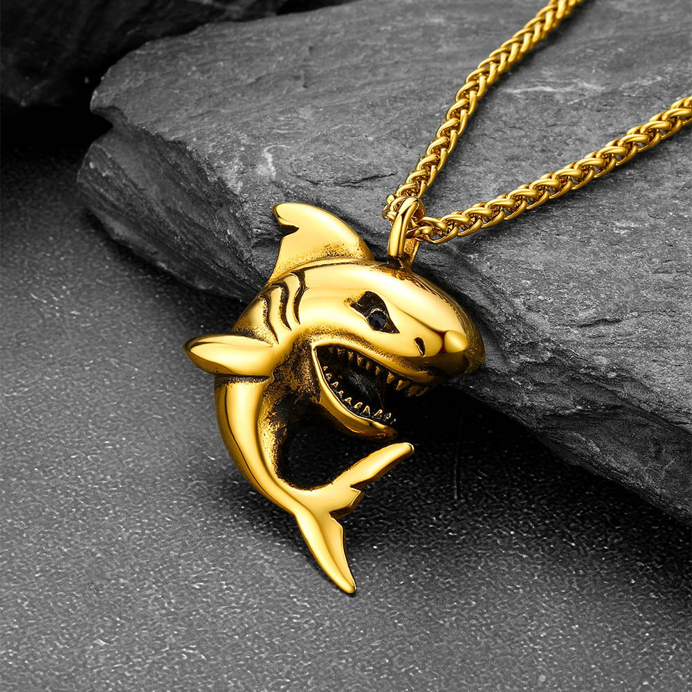 Stainless Steel Shark Pendant Necklace For Men Women