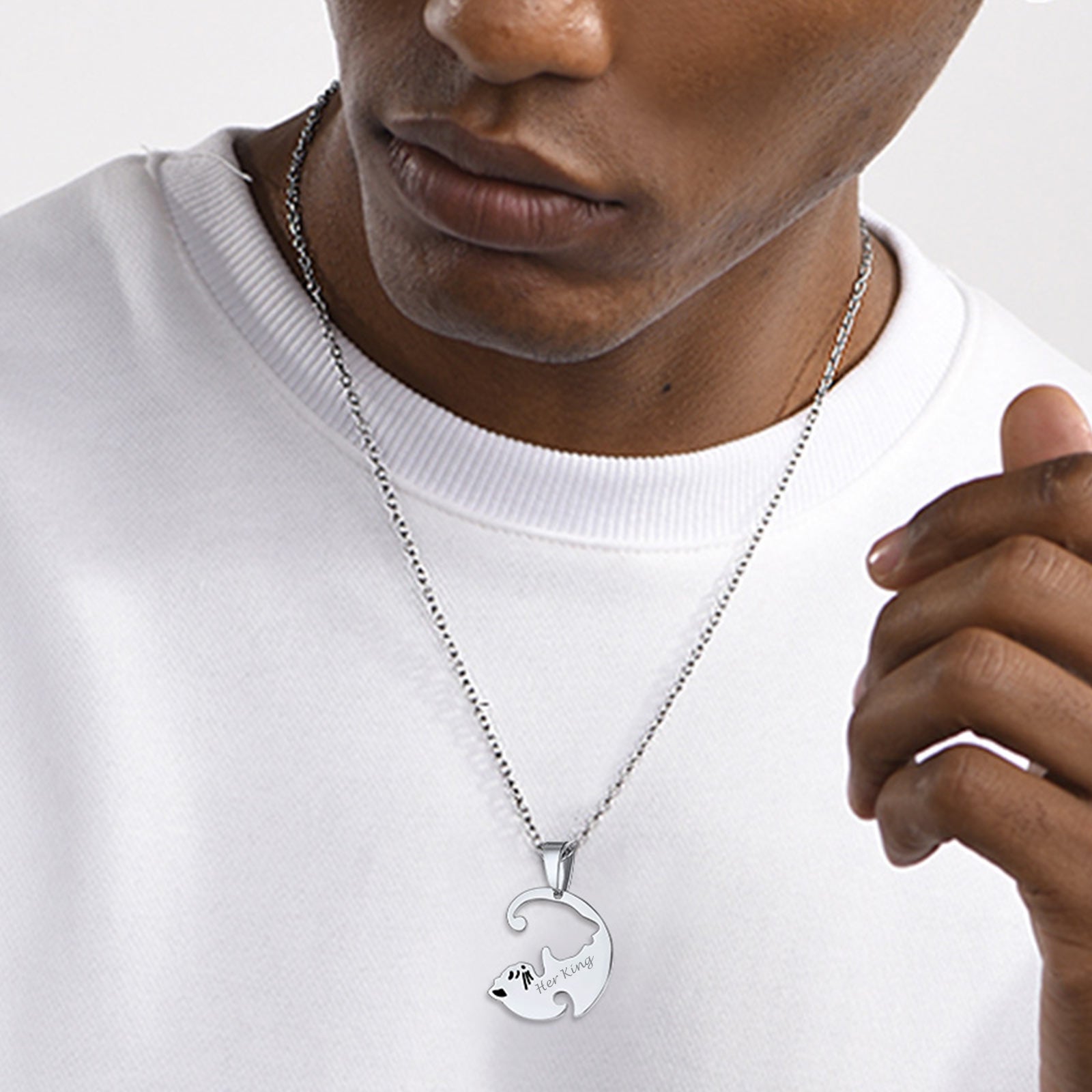 Custom Cat Matching Puzzle Necklace Engraved 2 Names Gift For Couple Girlfriend