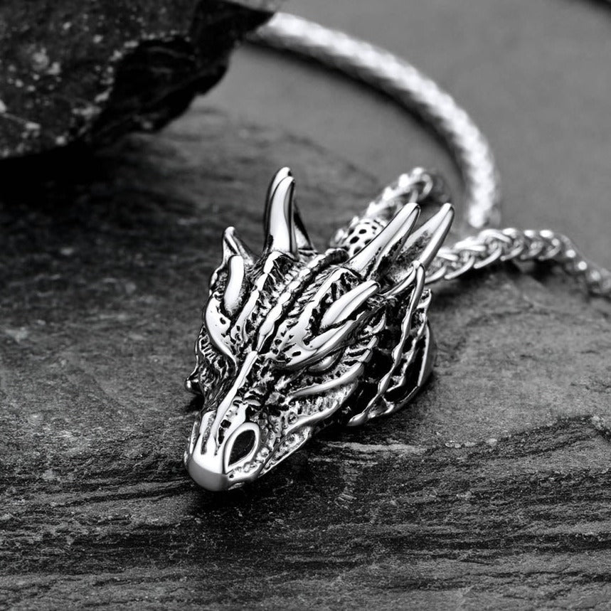 Punk Dragon Head Pendant Necklace for Men Women