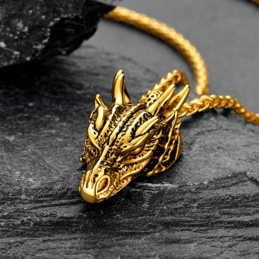 Punk Dragon Head Pendant Necklace for Men Women