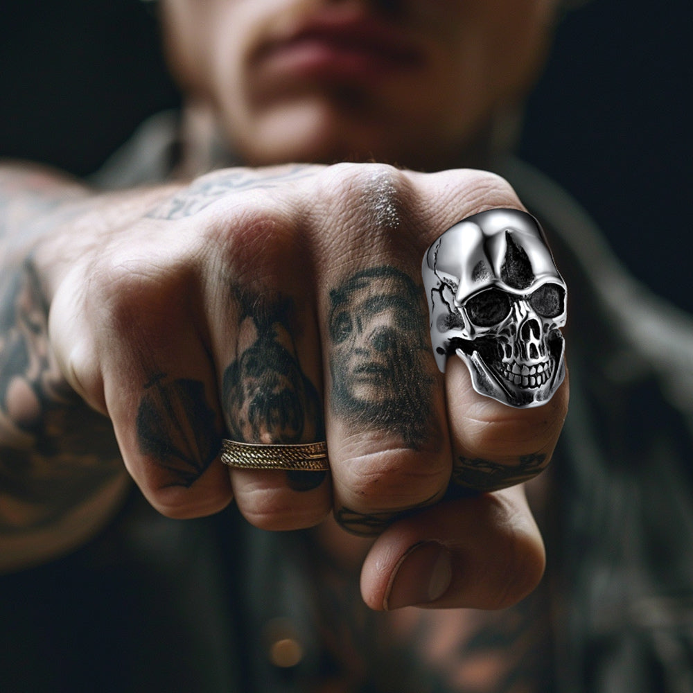Gothic Biker Skull Stainless Steel Ring For Men