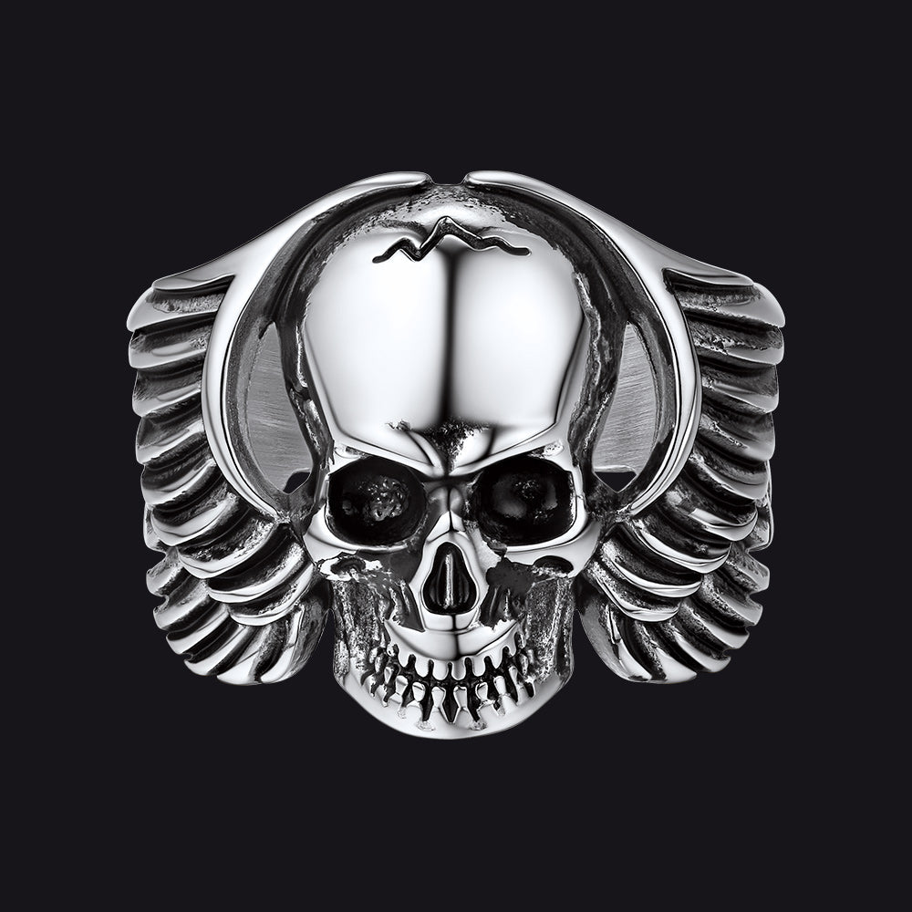 Gothic Cool Wings Skull Stainless Steel Ring for Men
