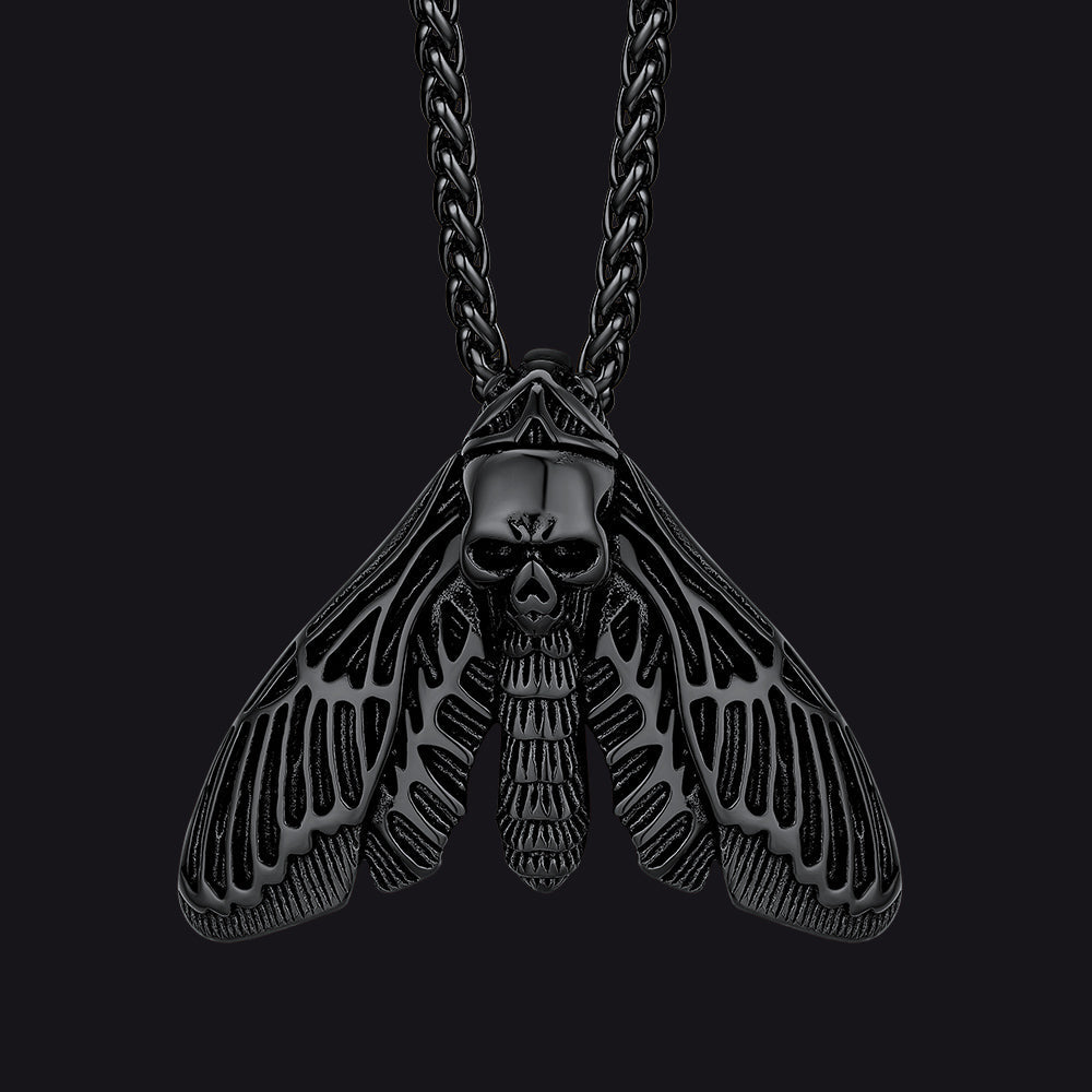 Cool Gothic Skull Moth Pendant Stainless Steel Necklace for Men Boys