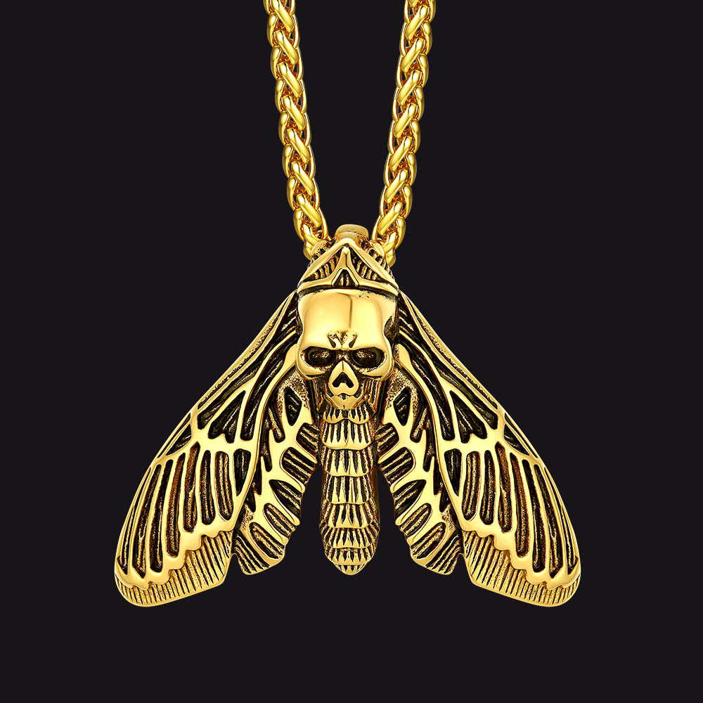 Cool Gothic Skull Moth Pendant Stainless Steel Necklace for Men Boys