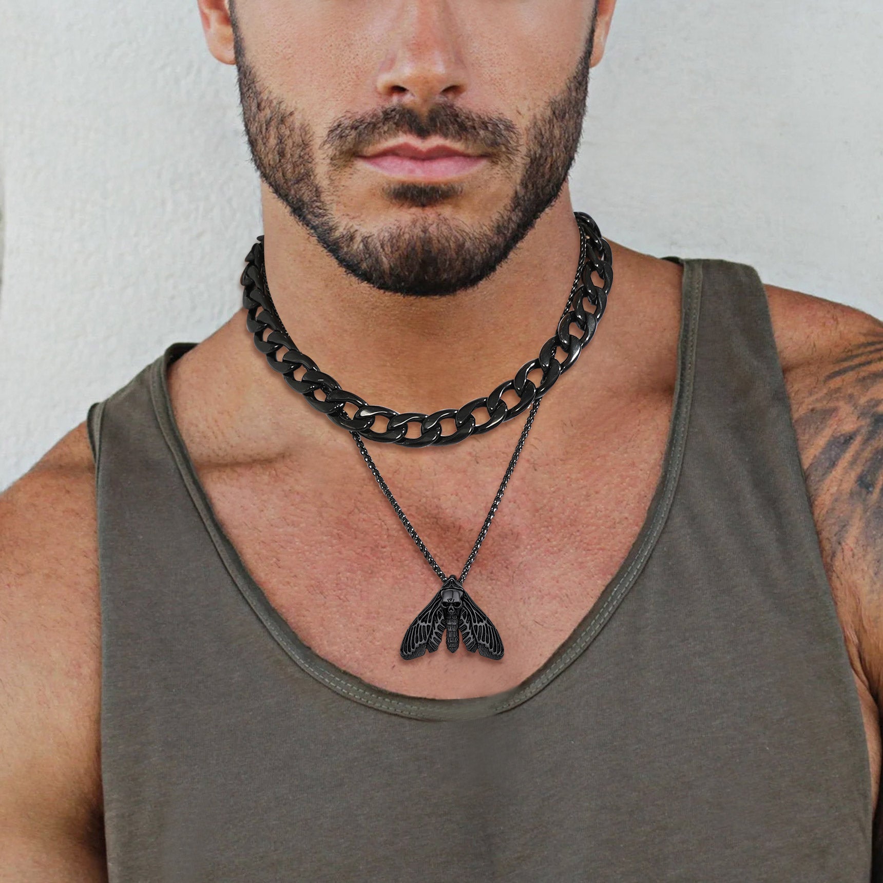 Cool Gothic Skull Moth Pendant Stainless Steel Necklace for Men Boys