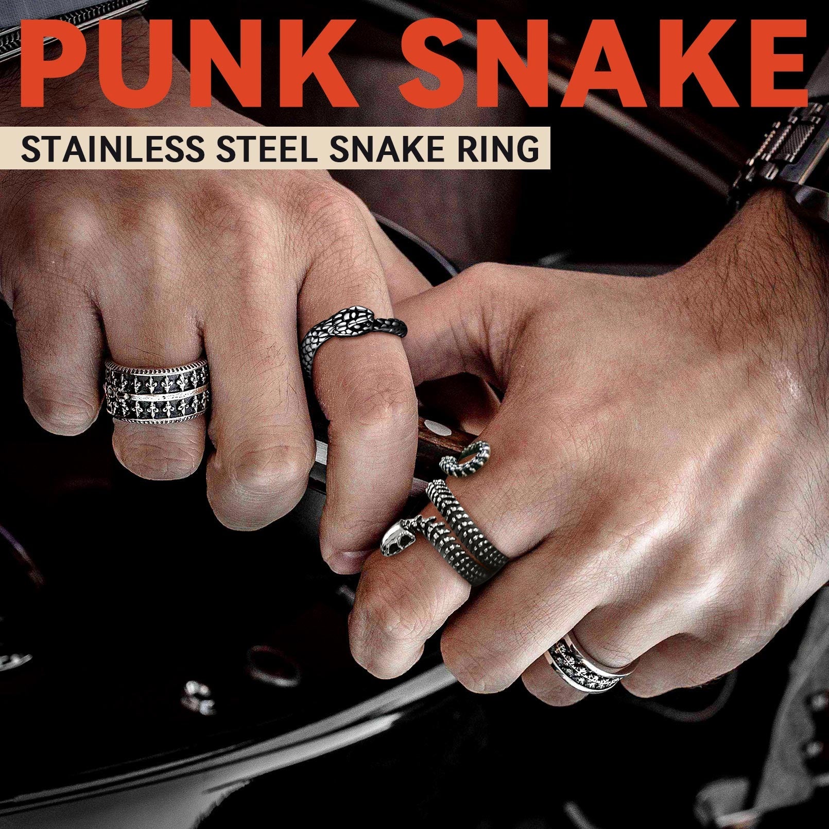 Gothic Snake Skull Bone Ring for Men and Women