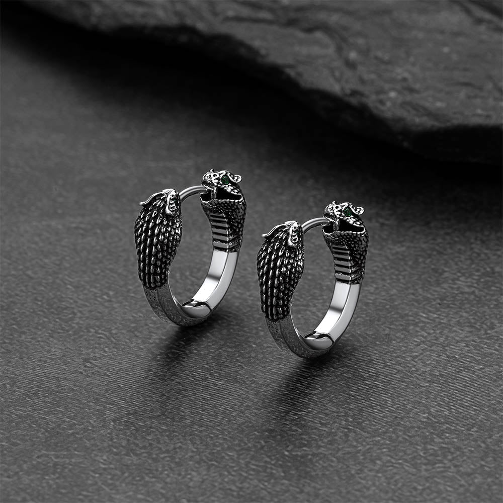 Gothic Animal Snake Hoop Earrings for Men 13mm Size