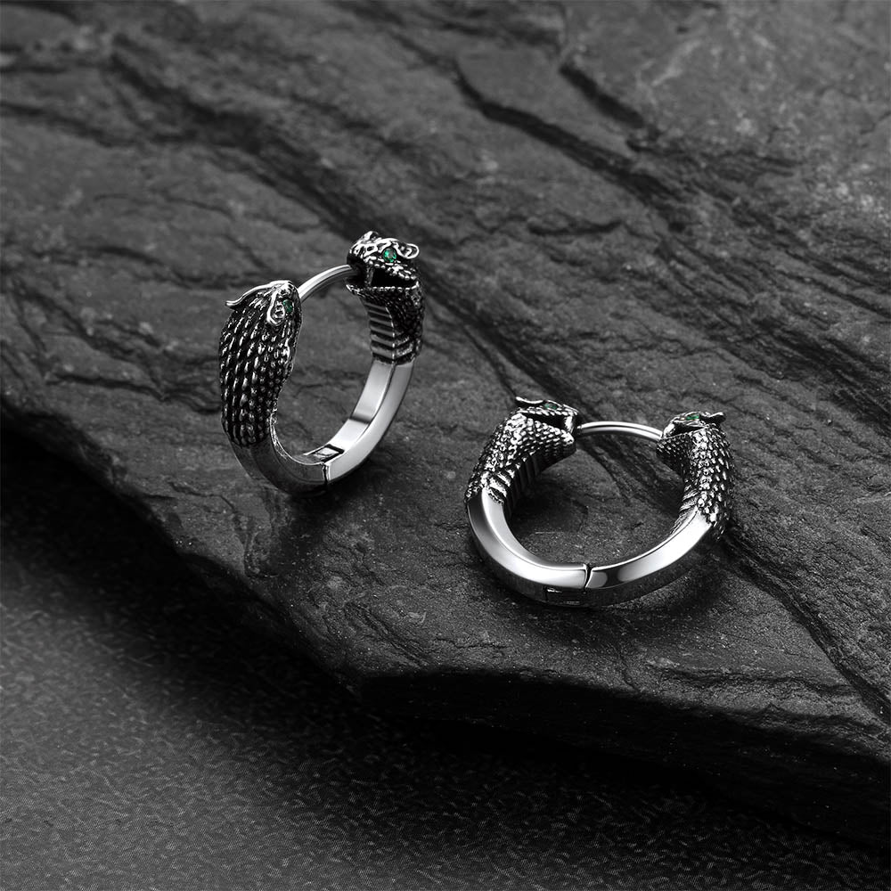 Gothic Animal Snake Hoop Earrings for Men 13mm Size