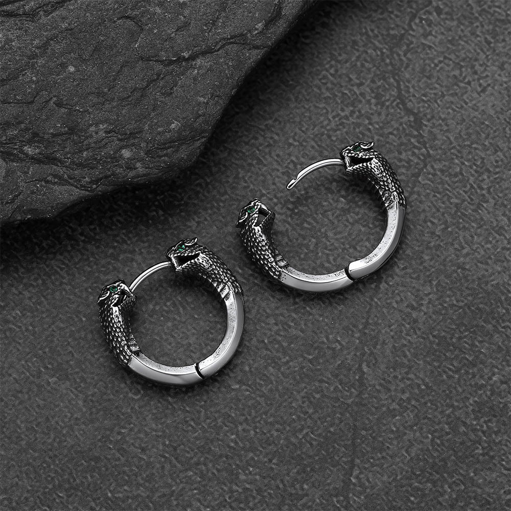 Gothic Animal Snake Hoop Earrings for Men 13mm Size