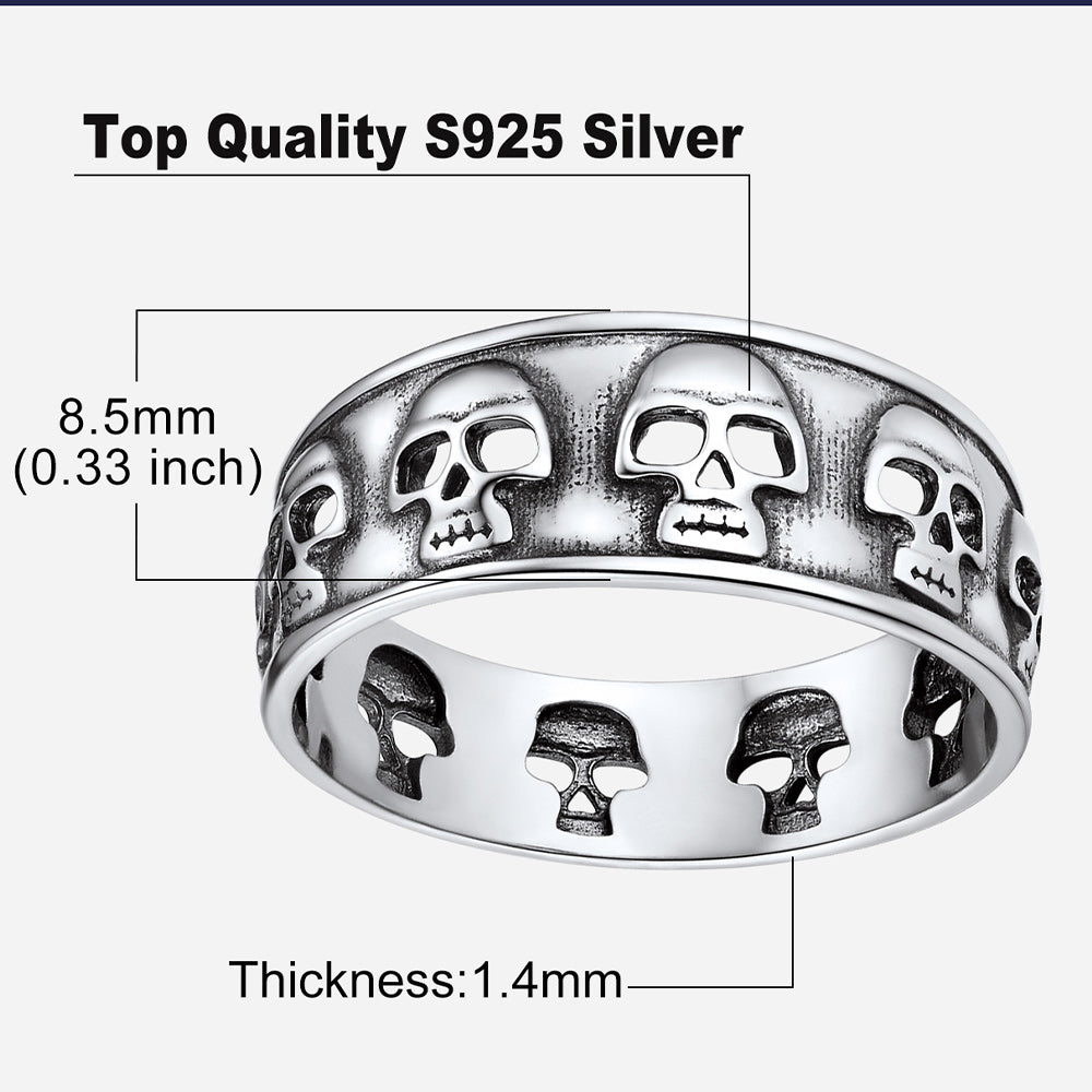 Vintage Gothic Skull Ring Sterling Silver Band Ring for Men Husband