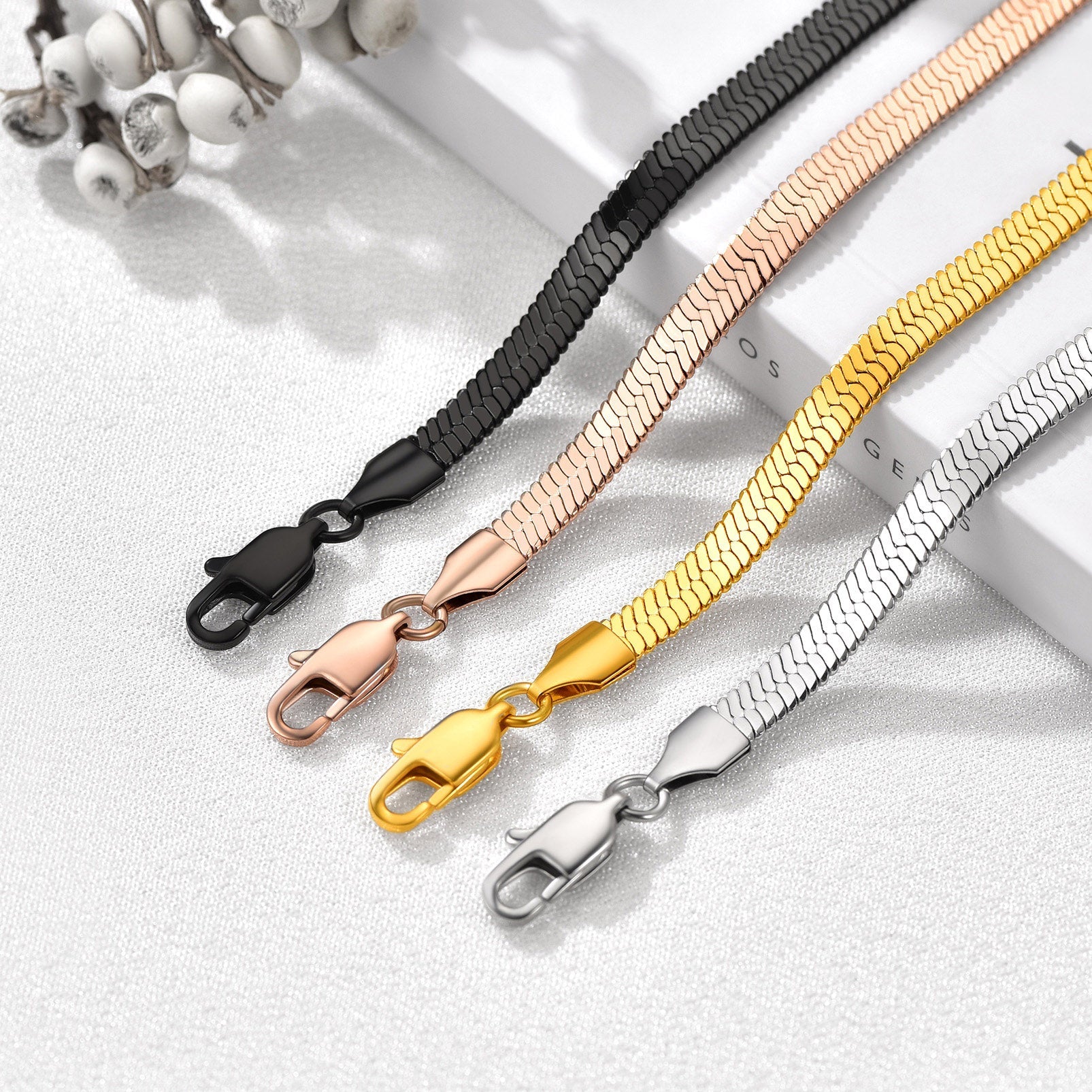 Stainless Steel Flat Snake Chain Anklet Bracelet For Women