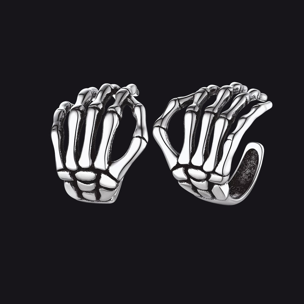 Sterling Silver Skull Skeleton Hand Ear Cuff Non-piercing Earrings