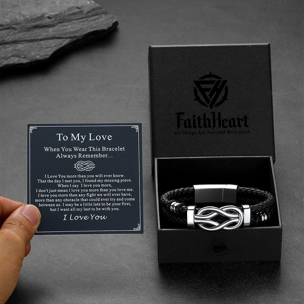 Customized Infinity Love Knot Leather Bracelet For Men