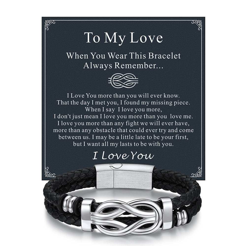 Customized Infinity Love Knot Leather Bracelet For Men