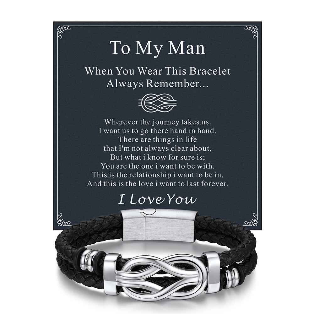 Customized Infinity Love Knot Leather Bracelet For Men