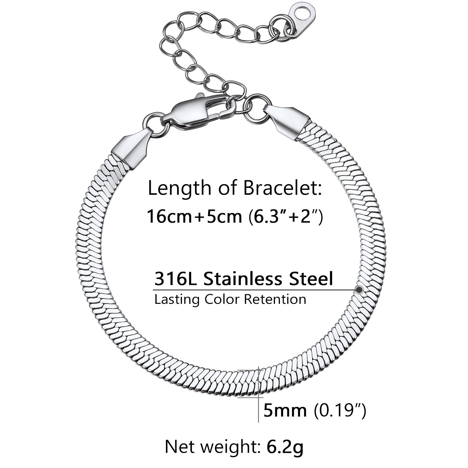 3mm/5mm Width Snake Chain Bracelet for Women Men