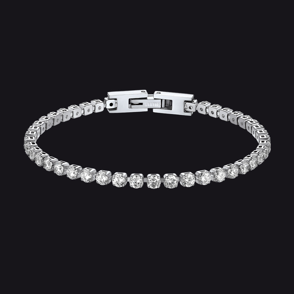 CZ Diamond Cut Tennis Chain Bracelet for Men and Women, 3/5mm Width