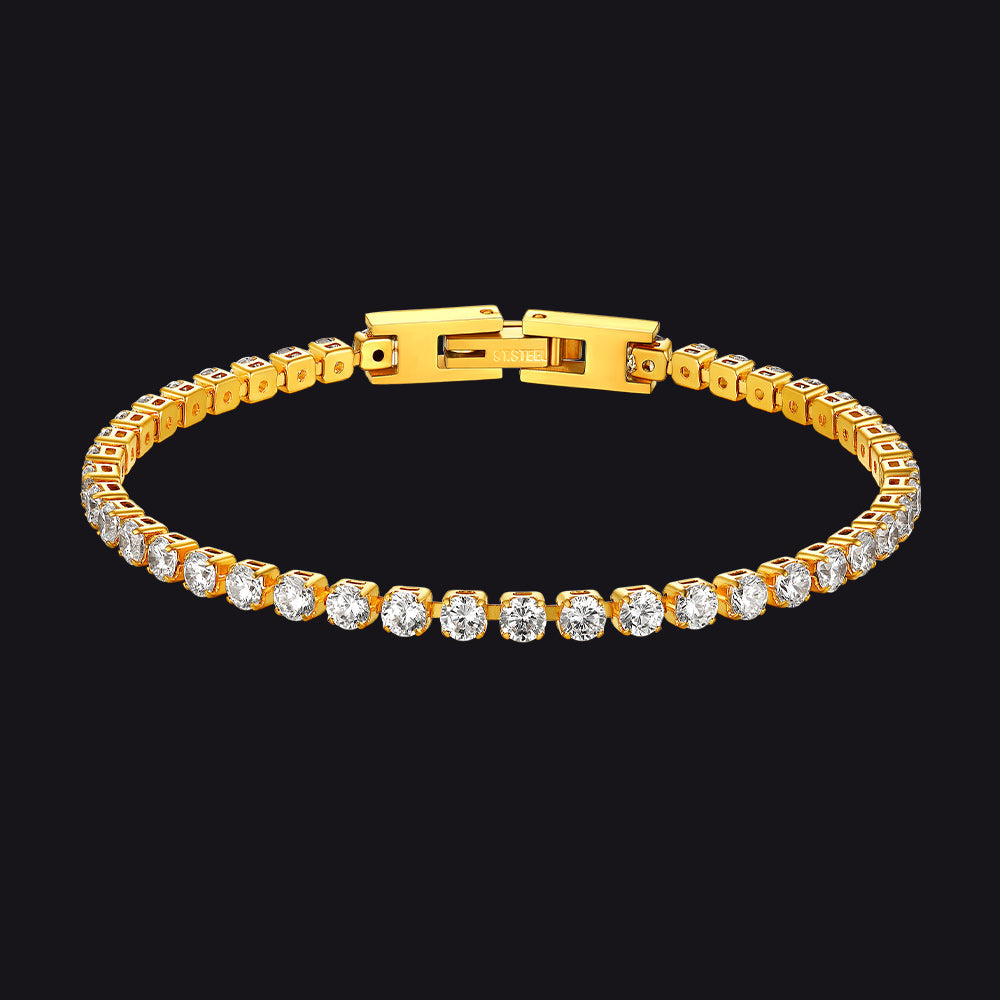CZ Diamond Cut Tennis Chain Bracelet for Men and Women, 3/5mm Width