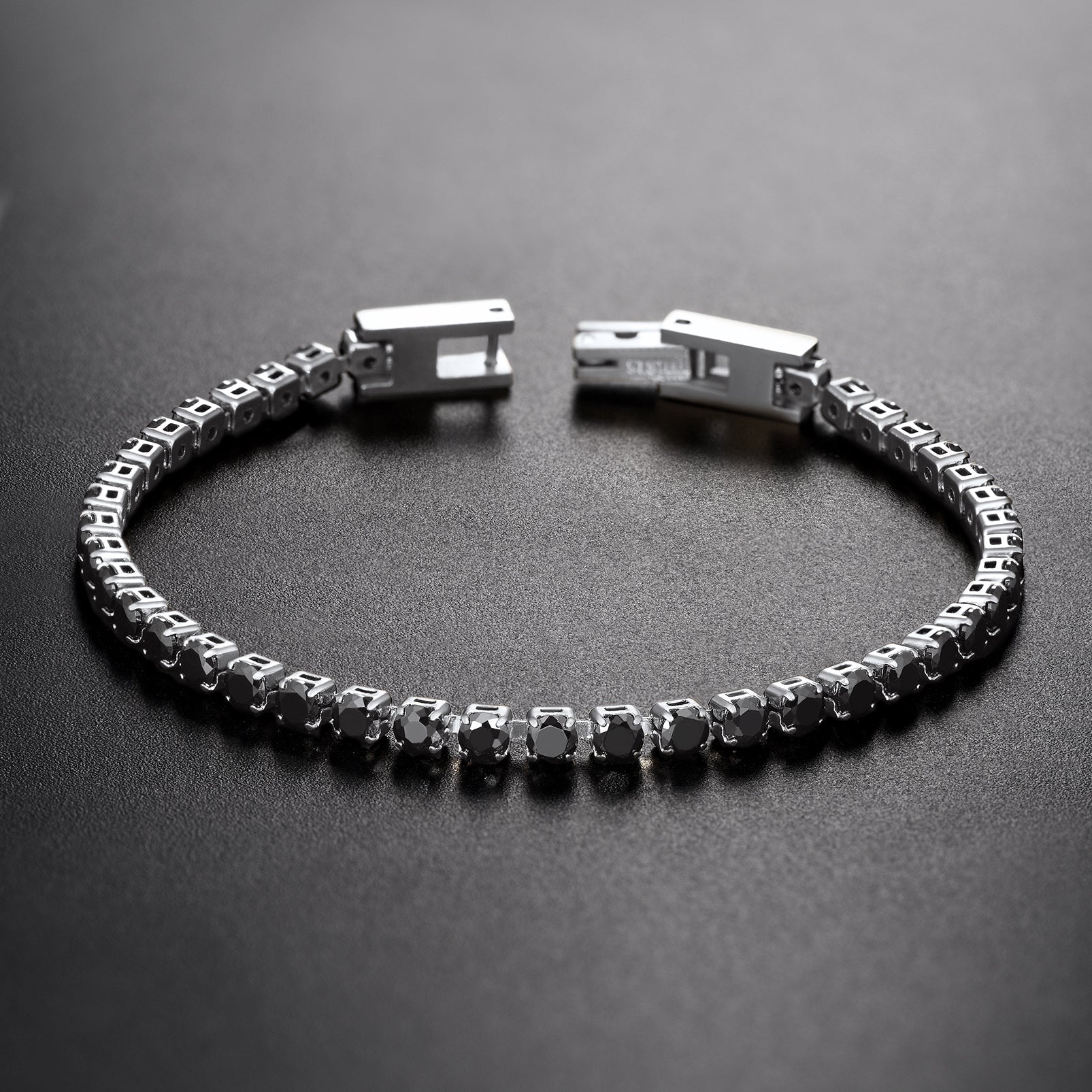 CZ Black Diamond Cut Tennis Chain Bracelet for Men, 3/5mm Width