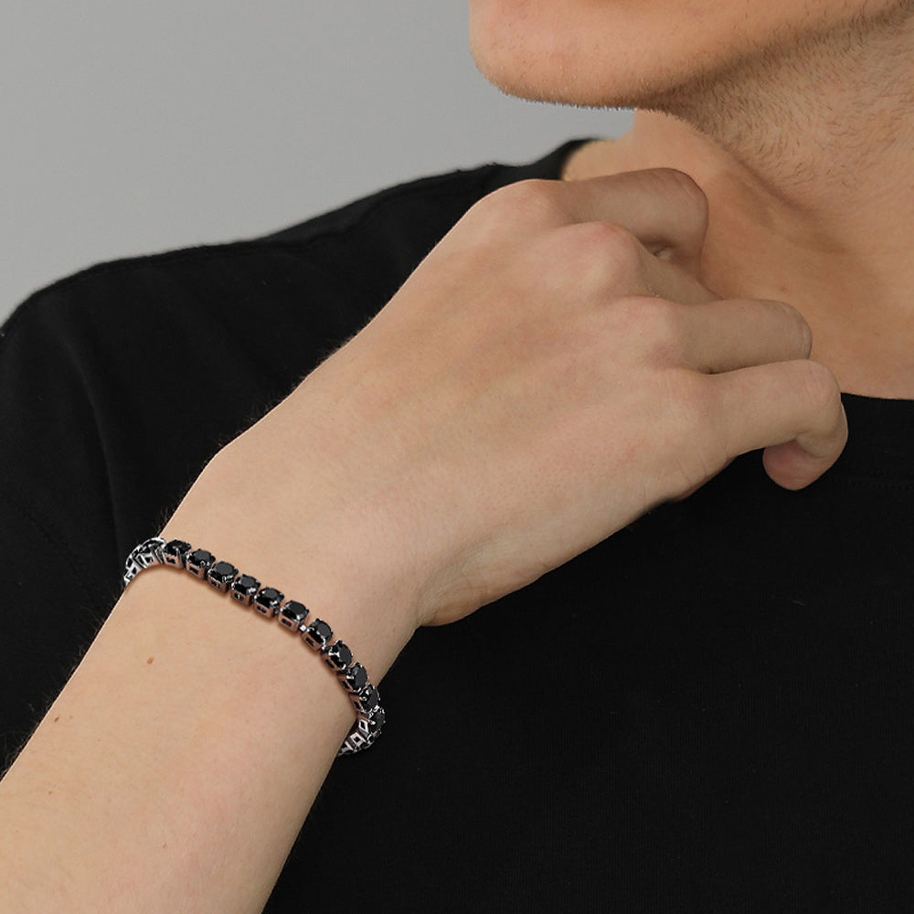 CZ Black Diamond Cut Tennis Chain Bracelet for Men, 3/5mm Width