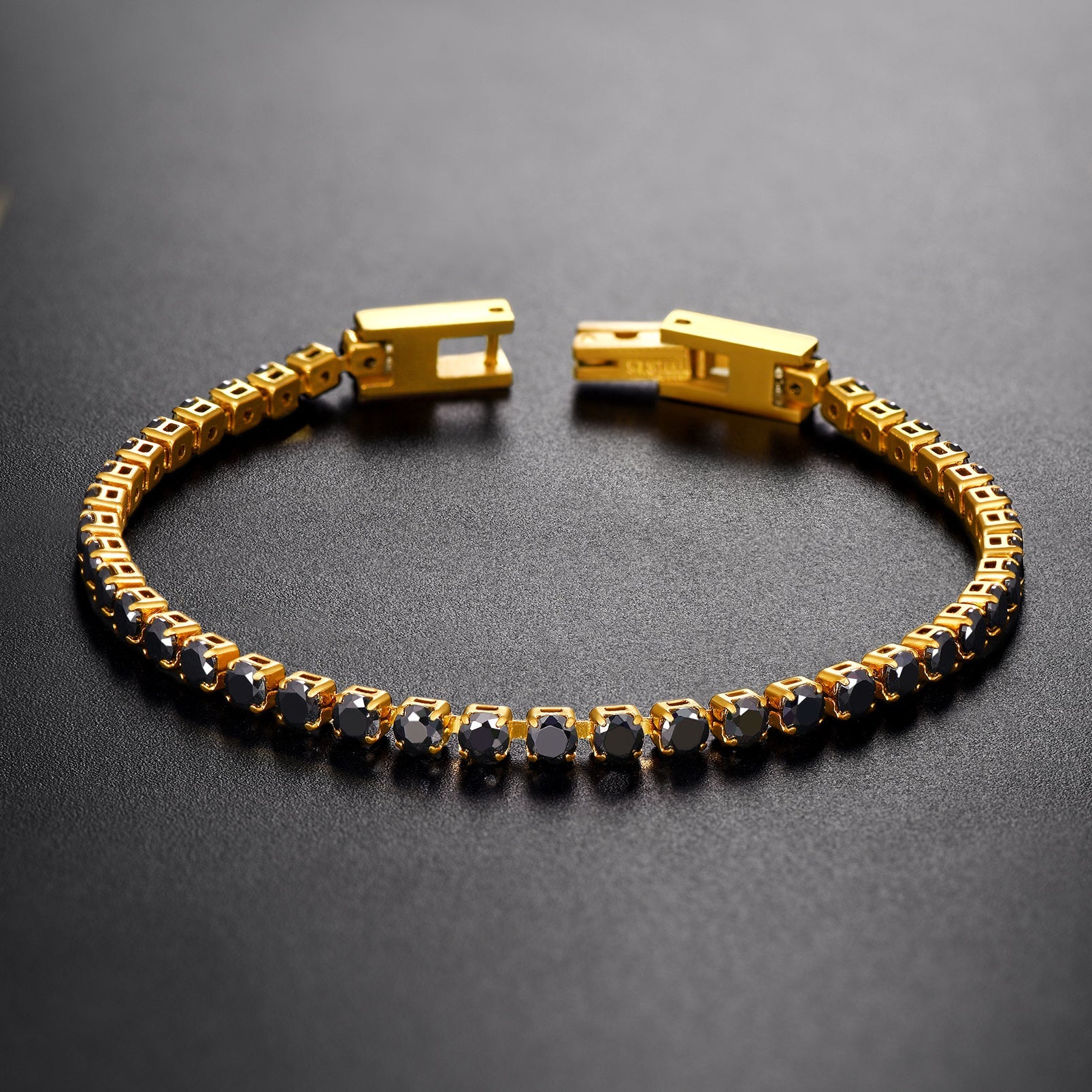 CZ Black Diamond Cut Tennis Chain Bracelet for Men, 3/5mm Width