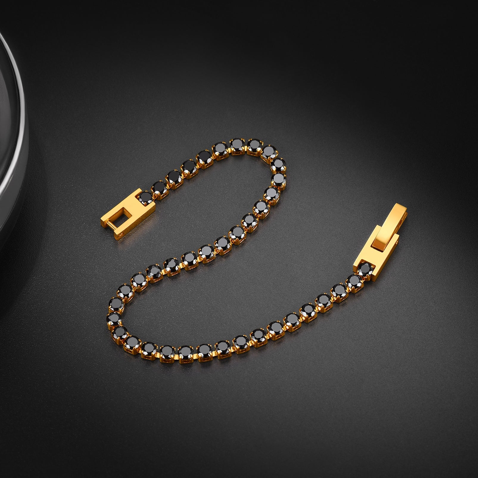 CZ Black Diamond Cut Tennis Chain Bracelet for Men, 3/5mm Width