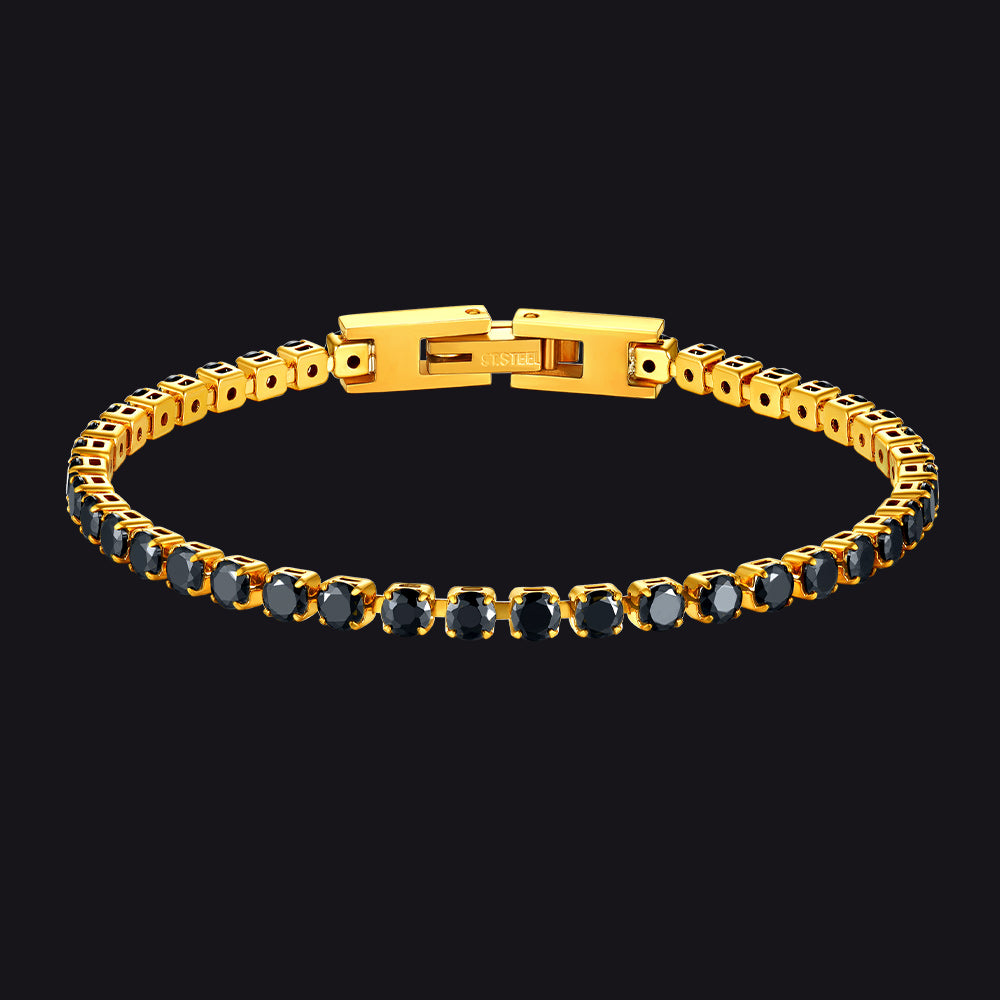 CZ Black Diamond Cut Tennis Chain Bracelet for Men, 3/5mm Width
