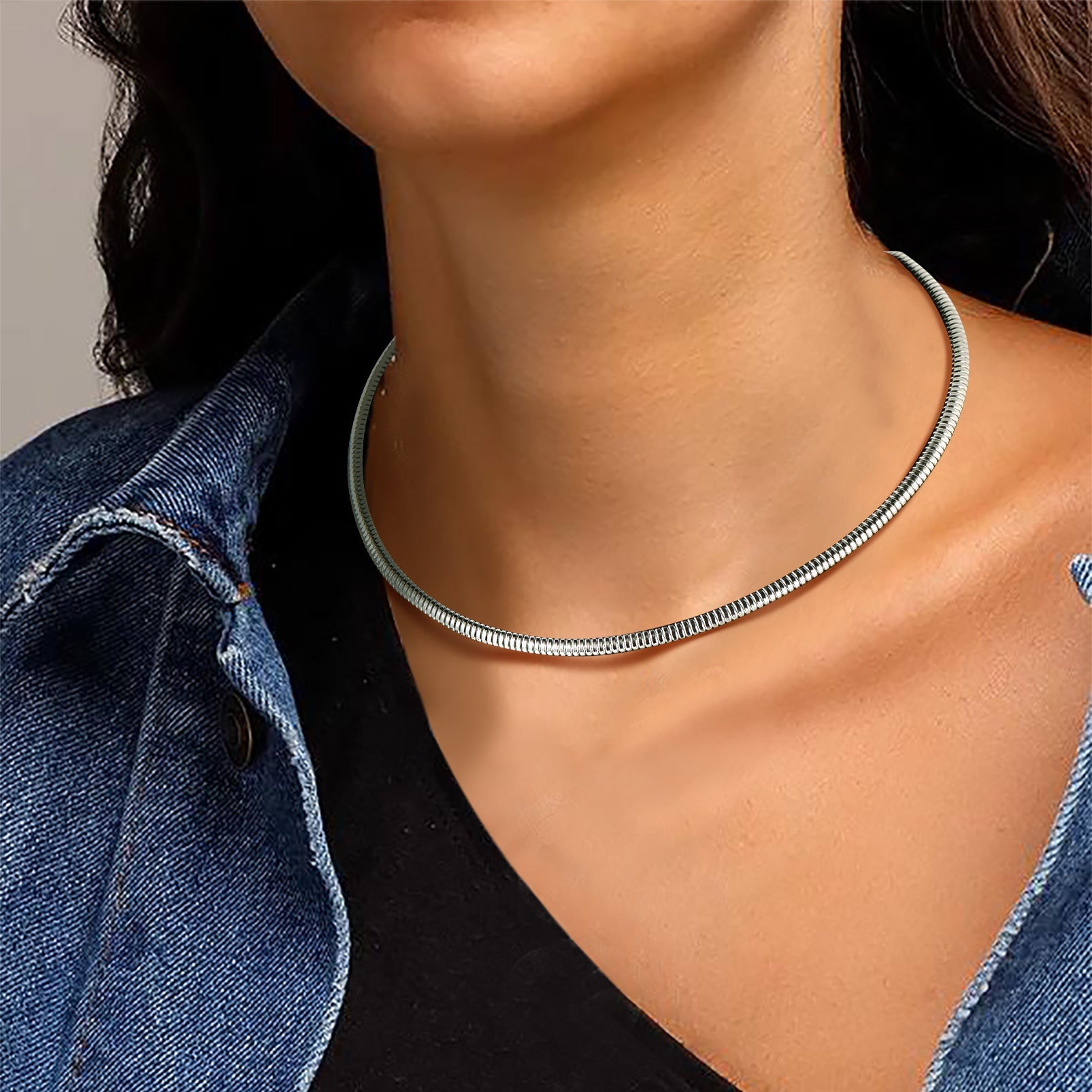 Herringbone Snake Chain Choker Necklace for Women 5mm Width