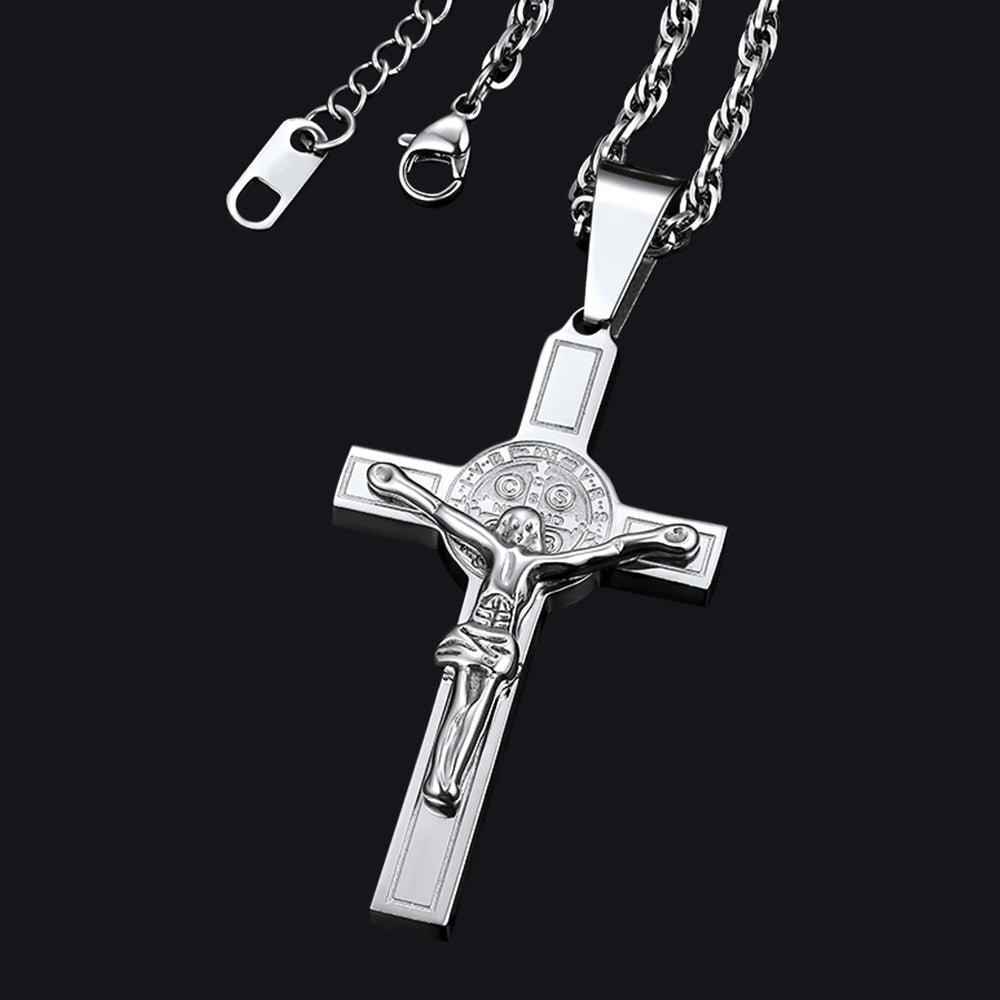 Catholic Saint Benedict Crucifix Cross Necklace For Men