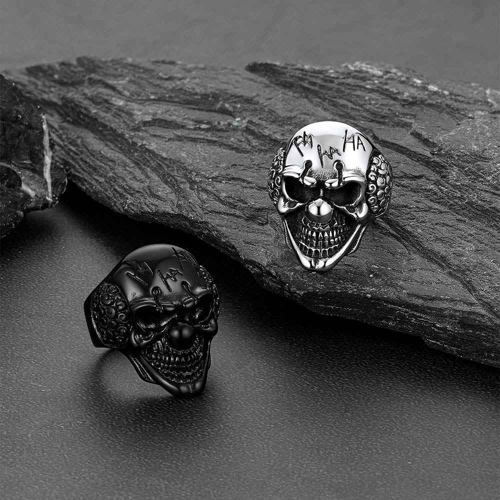 Gothic Joker Clown Skull Stainless Steel Ring for Men