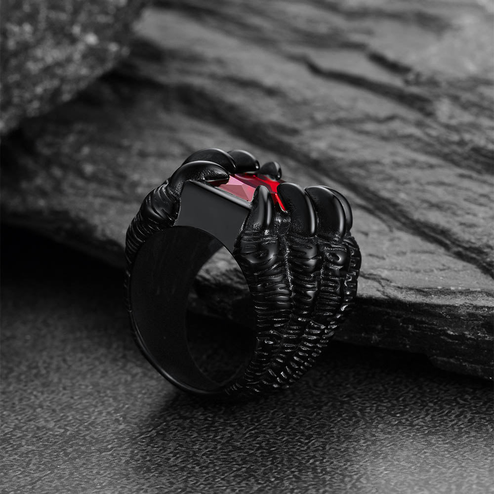 Crystal Dragon Claw Stainless Steel Gemstone Ring For Men