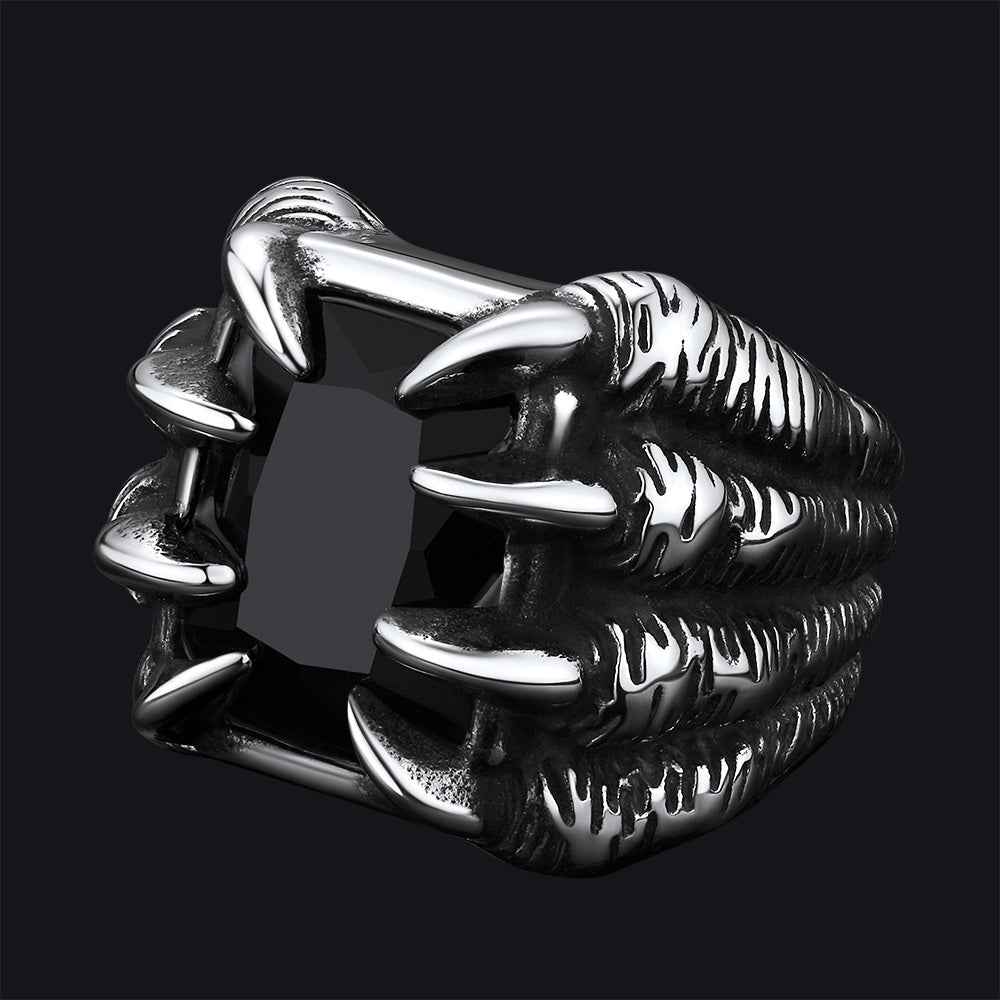 Crystal Dragon Claw Stainless Steel Gemstone Ring For Men