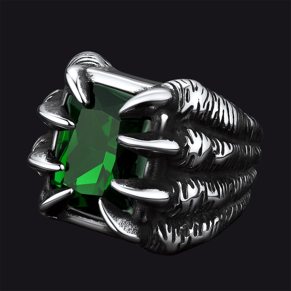 Crystal Dragon Claw Stainless Steel Gemstone Ring For Men