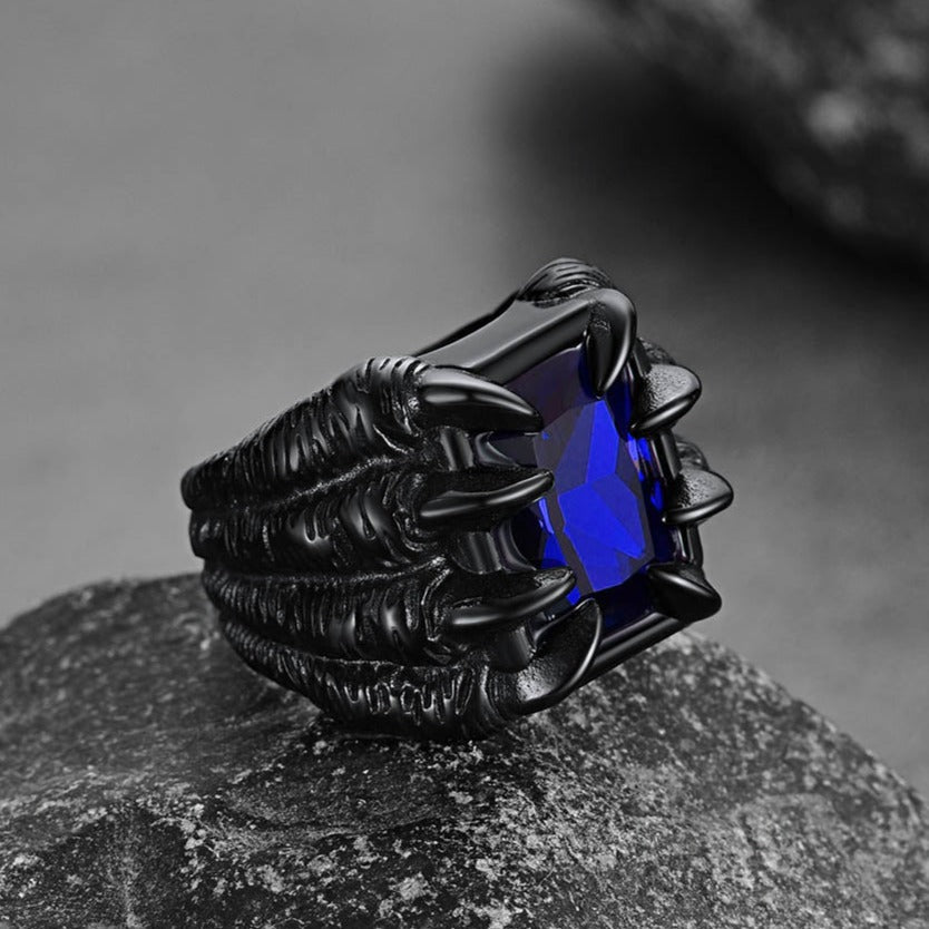 Crystal Dragon Claw Stainless Steel Gemstone Ring For Men