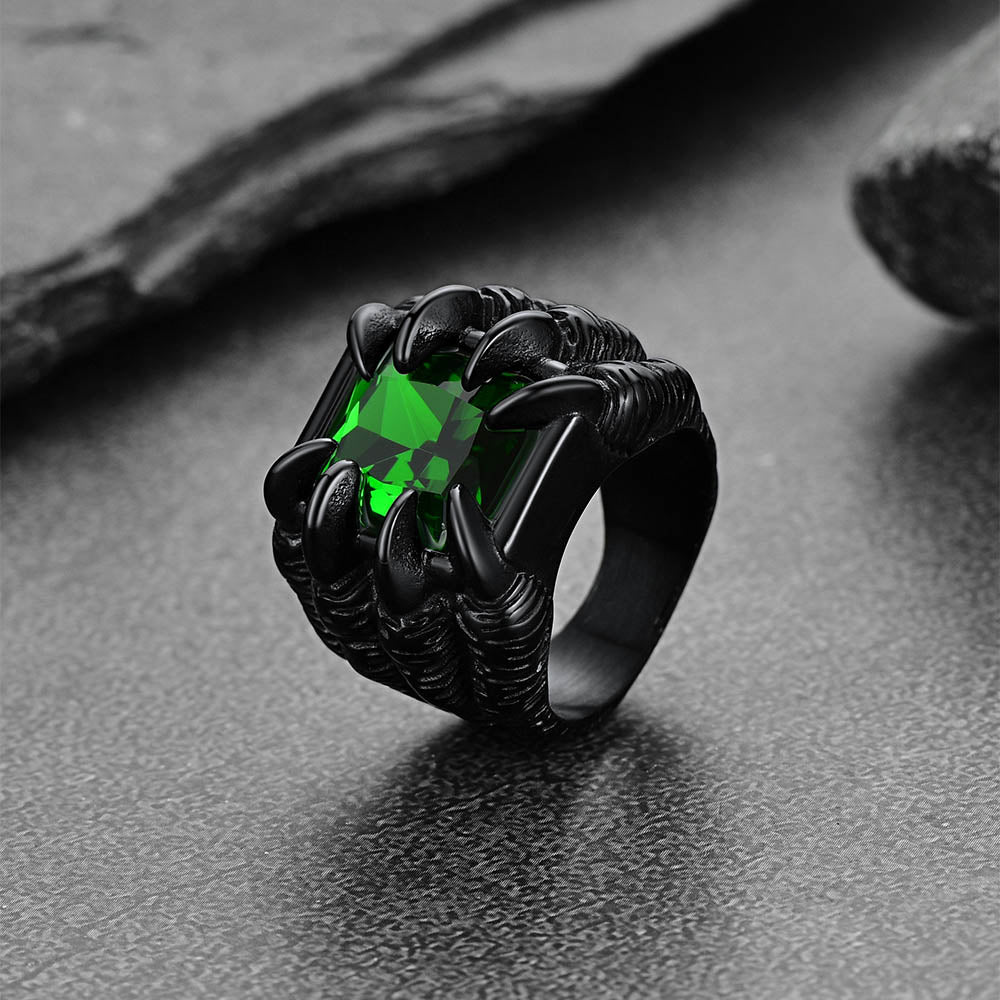 Crystal Dragon Claw Stainless Steel Gemstone Ring For Men