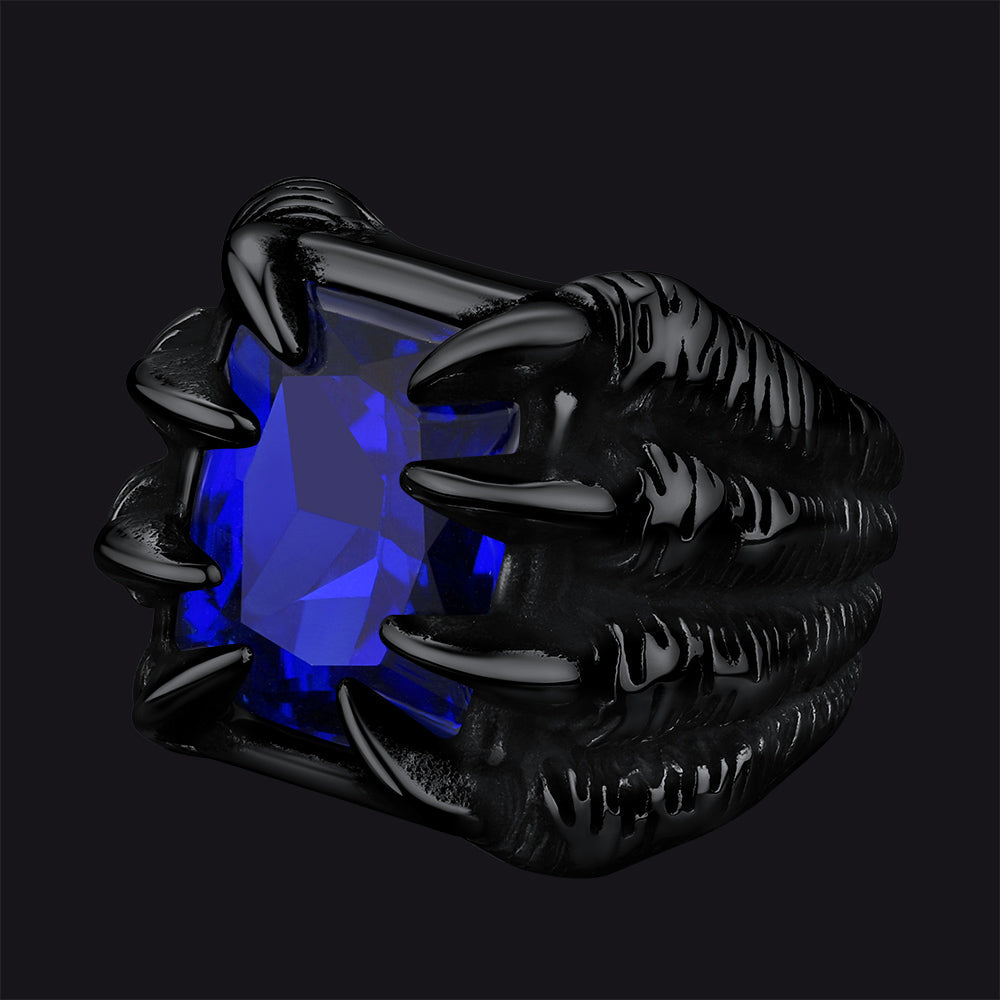 Crystal Dragon Claw Stainless Steel Gemstone Ring For Men