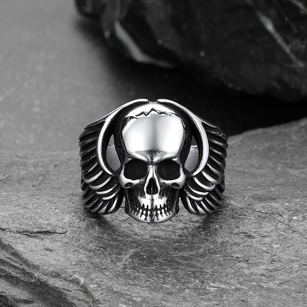 Gothic Cool Wings Skull Stainless Steel Ring for Men