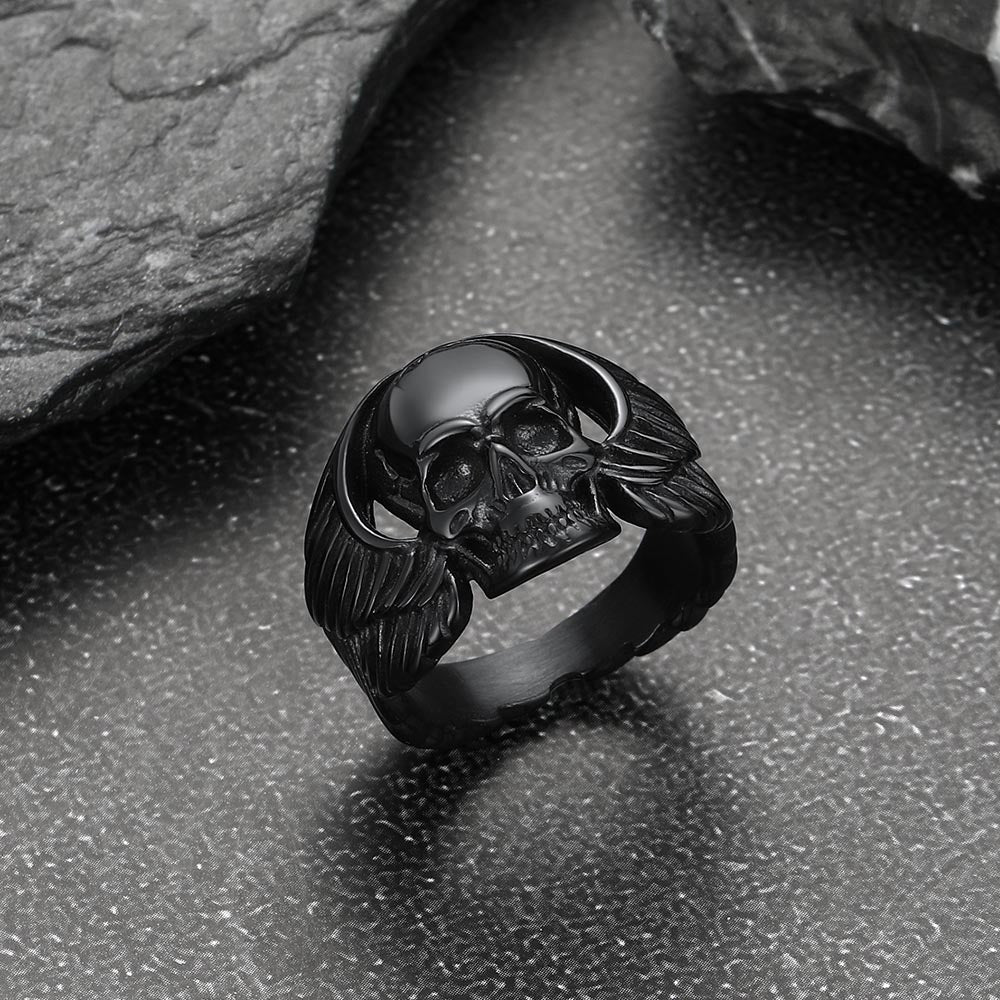 Gothic Cool Wings Skull Stainless Steel Ring for Men