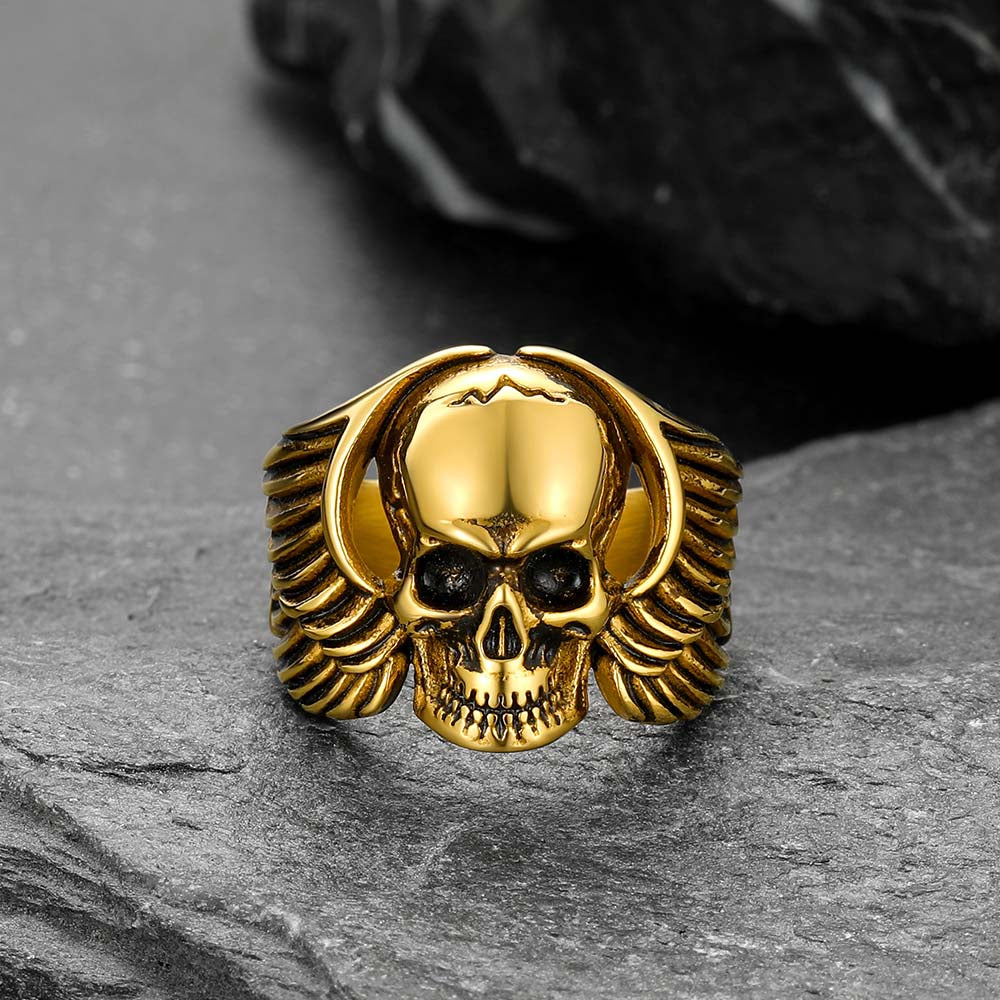 Gothic Cool Wings Skull Stainless Steel Ring for Men