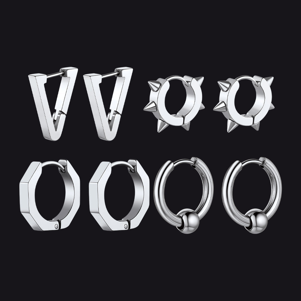 Punk 4Pcs Rivets / Hoop / Geometry / Triangle Earrings Set for Men