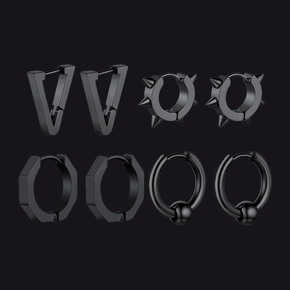 Punk 4Pcs Rivets / Hoop / Geometry / Triangle Earrings Set for Men
