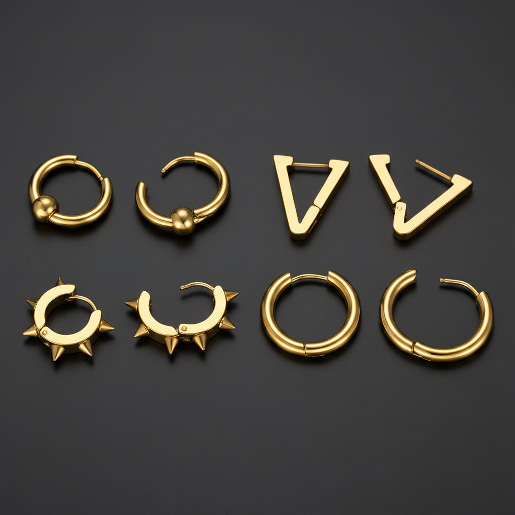 Punk 4Pcs Rivets / Hoop / Geometry / Triangle Earrings Set for Men