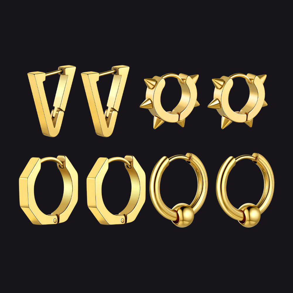 Punk 4Pcs Rivets / Hoop / Geometry / Triangle Earrings Set for Men