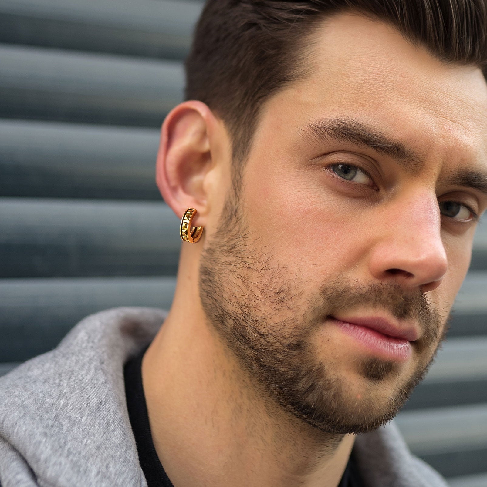Punk Spike Rivet Hoop Earrings for Men Boyfriend Gift